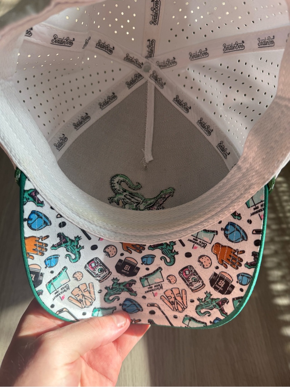 BirdieBoss Golf Alligator Gator Rope Snapback Hat White Green - Picture 5 of 6